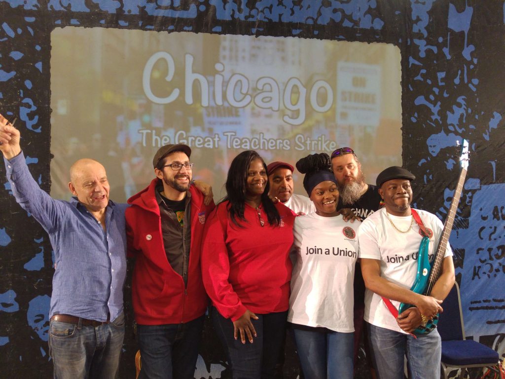 Banner Theatre with Chicago teachers after a performance of "Chicago: The Great Teachers' Strike" at Manchester May Day 2016