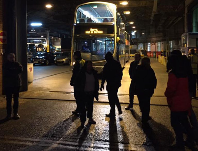 Manchester bus strike win support at depot protest rs21