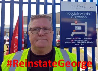 George Gore at Colloids picket with #ReinstateGeorge