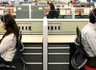 Workers at a call centre in Poland.