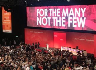 An aerial shot of the stage at the labour party conference in 2019