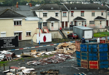 View from the city walls as Loyalists prepare a bonfire in the Fountain estate in Derry