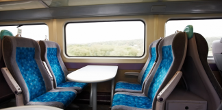 Empty seats on a British train carriage