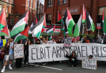 Manchester protest in solidarity with Elbit protesters and against the use of British-made weapons in the occupation of Palestine