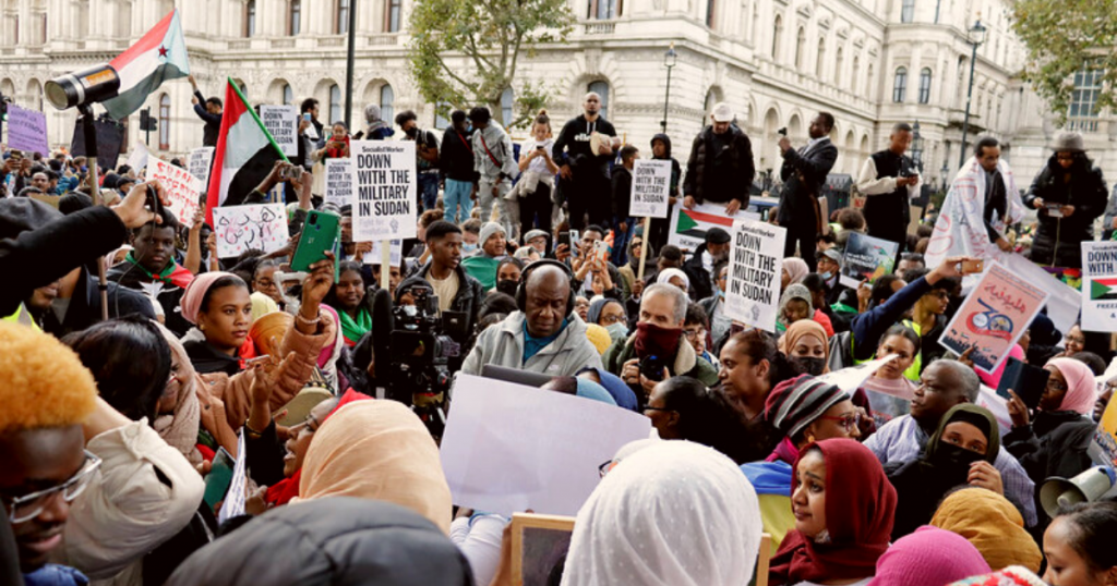 Protestors demonstrate in solidarity with the uprisings in Sudan against the military coup, October 2021