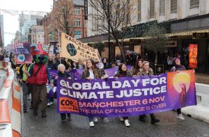 La bannière se lit comme suit : Journée mondiale pour la justice climatique