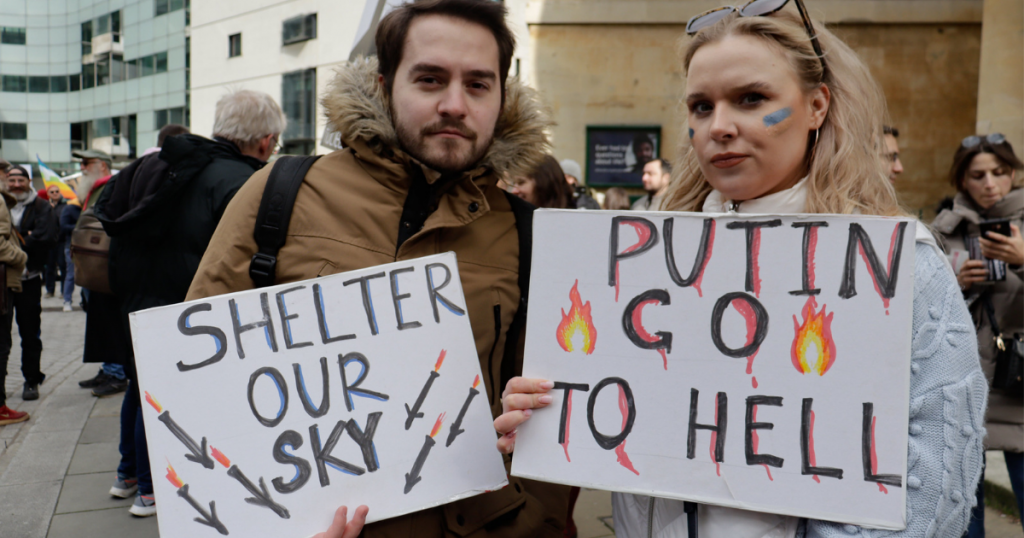 Photo d'une manifestation de solidarité entre Londres et l'Ukraine le 6 mars 2022. Crédit : Steve Eason