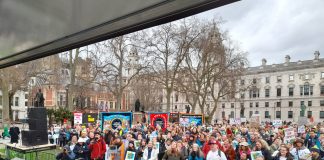 Rally of striking NEU members with the Girls Day School Trust (GDST) in Parliament square in February 2022.