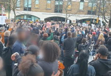 Photo of protest outside Stoke Newington police station on 18 March after revalations that Child Q was strip-searched in her school in Hackney