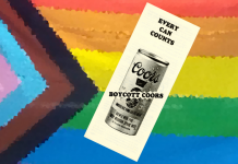Boycott Coors leaflet shown against Pride Progress flag