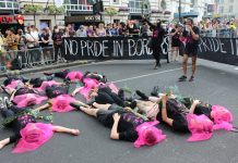 LGSM members' die-in on the Pride route