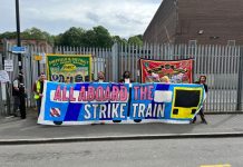 Banner reads All Aboard the Strike Train