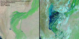NASA satellite images showing the extent of the floods