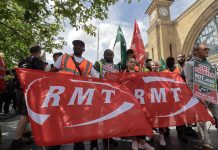 RMT members with banners